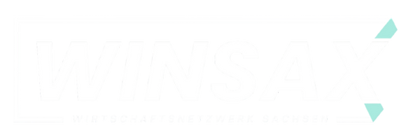 Logo von Winsax in weißer Schrift mit blauer Akzentfarbe auf der rechten Seite.