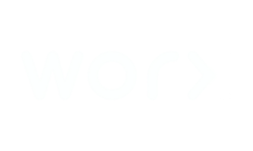 Logo von Worx in weißer Schrift auf schwarzem Hintergrund.