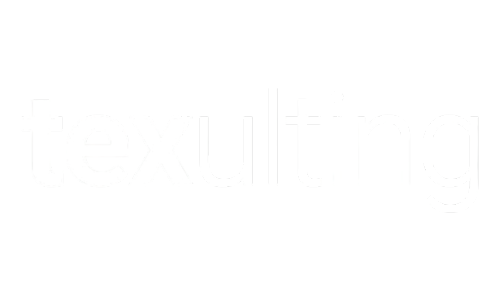 Logo von Texulting in weißer Schrift auf schwarzem Hintergrund.